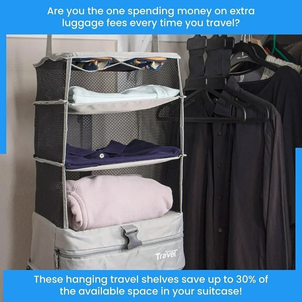 Grand Fusion Stow-N-Go Portable Hanging Travel Shelves, Packing Organizer / NEW